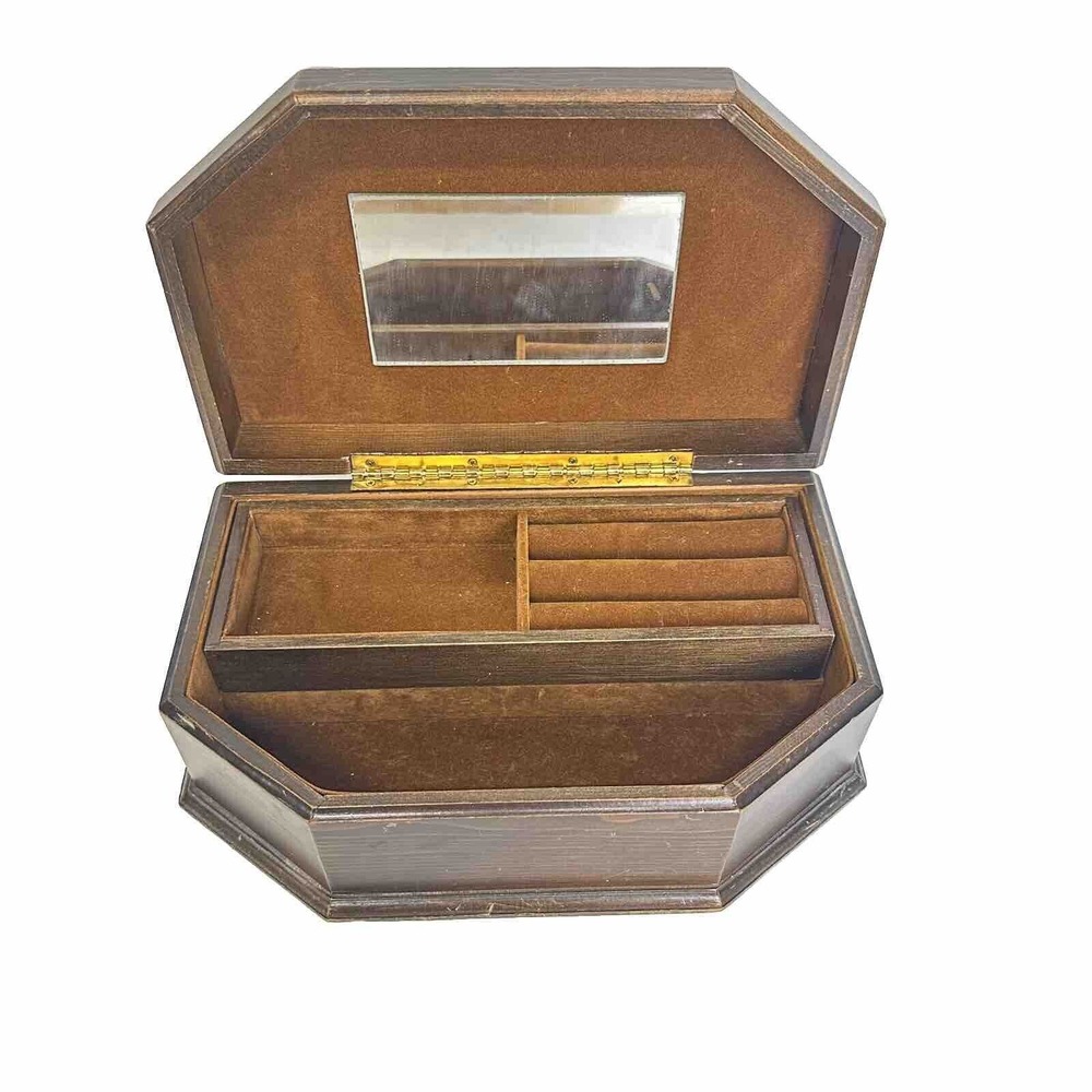 Vintage‎ Jewelry Keepsake Necklace Box Medium Wooden Treasure Chest Storage